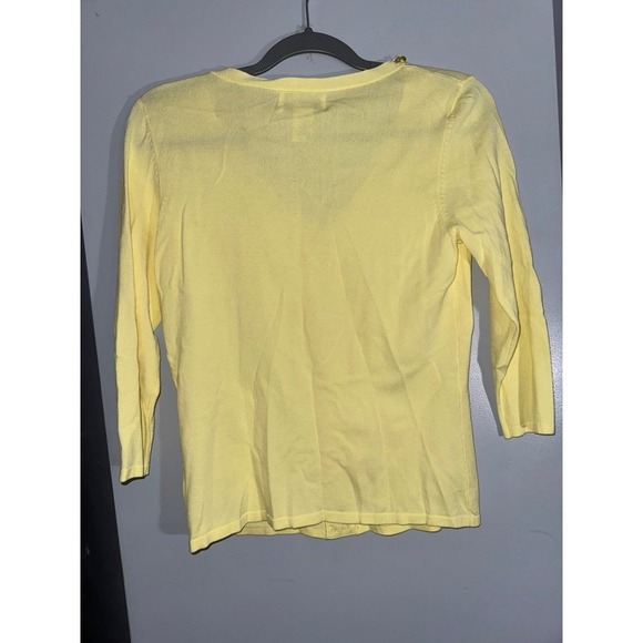 Bob Mackie yellow embellished petal and sequin strip sweater size small - Picture 4 of 6